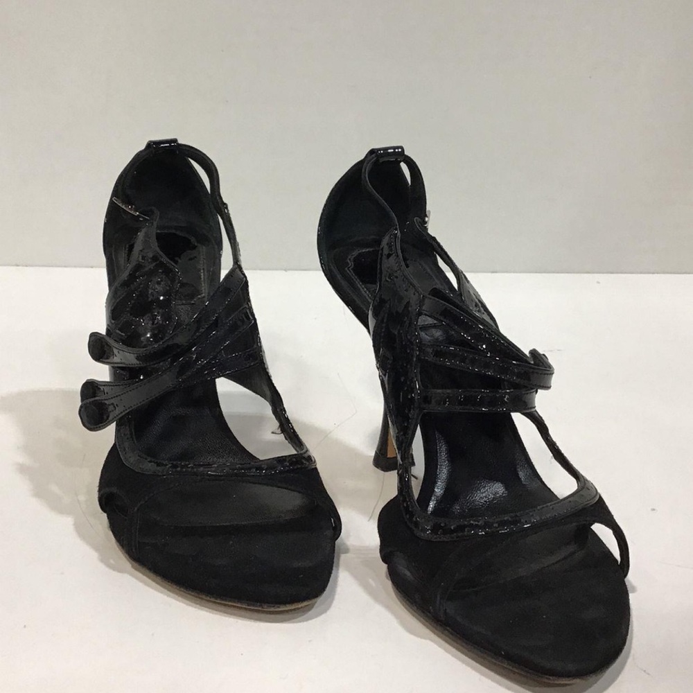 Women’s Christian Dior Elegant Black Suede/Patent Leather Strappy Heels 37.5